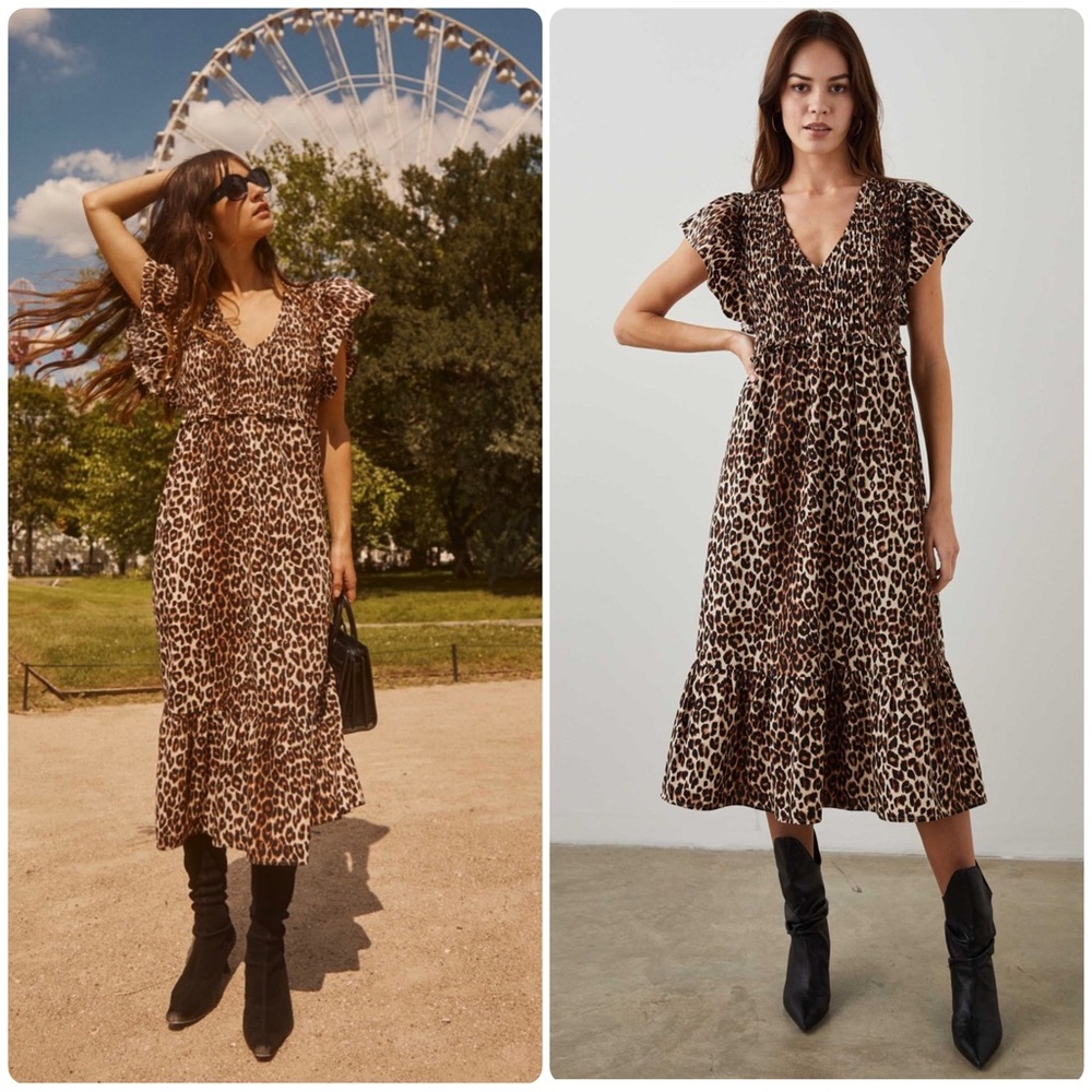New! Rails Clementine Leopard Print Ruffle Poplin Midi Dress 🐆🤎 Small